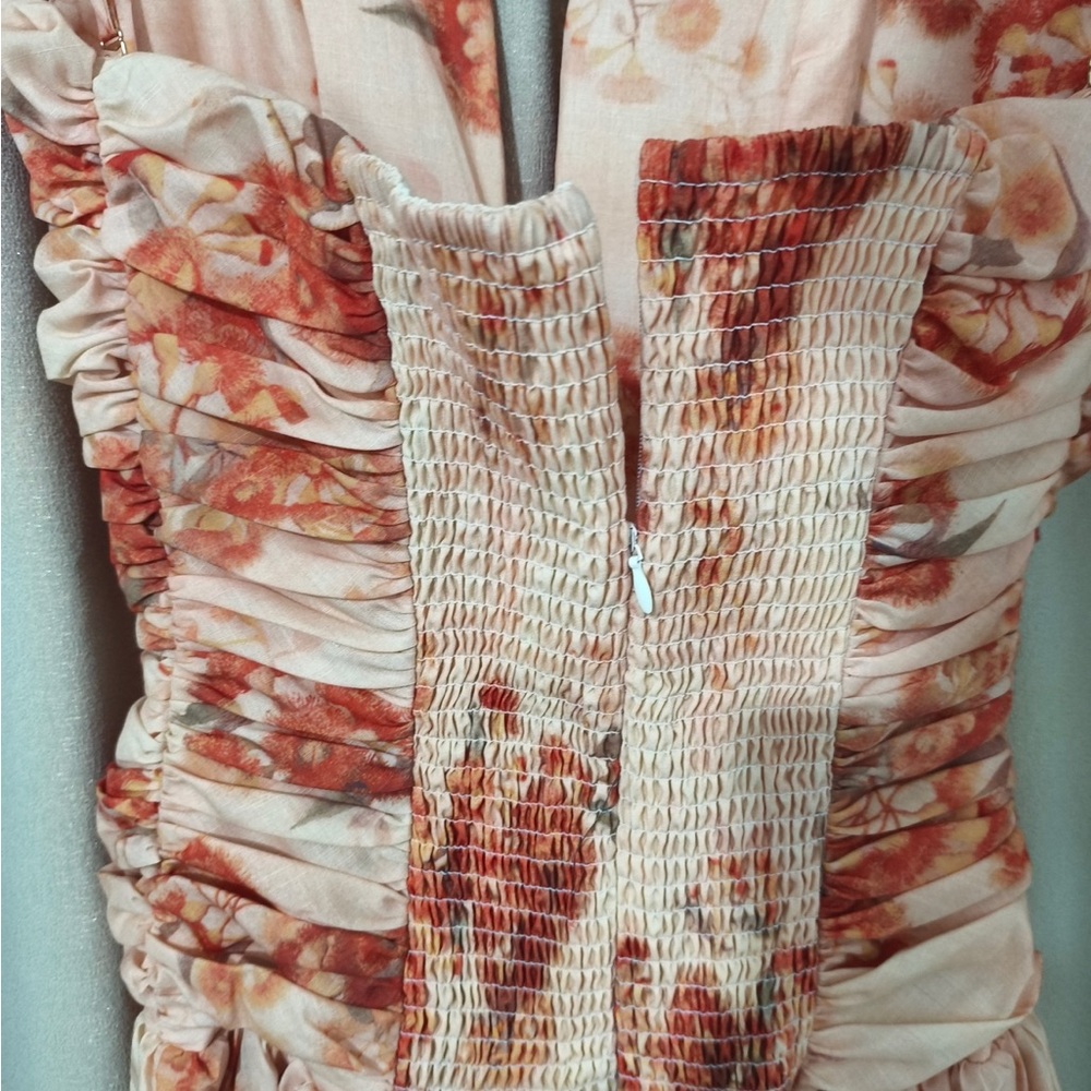 Zimmermann Pink Floral Strapless Ruched Midi Dress - Picture 10 of 10